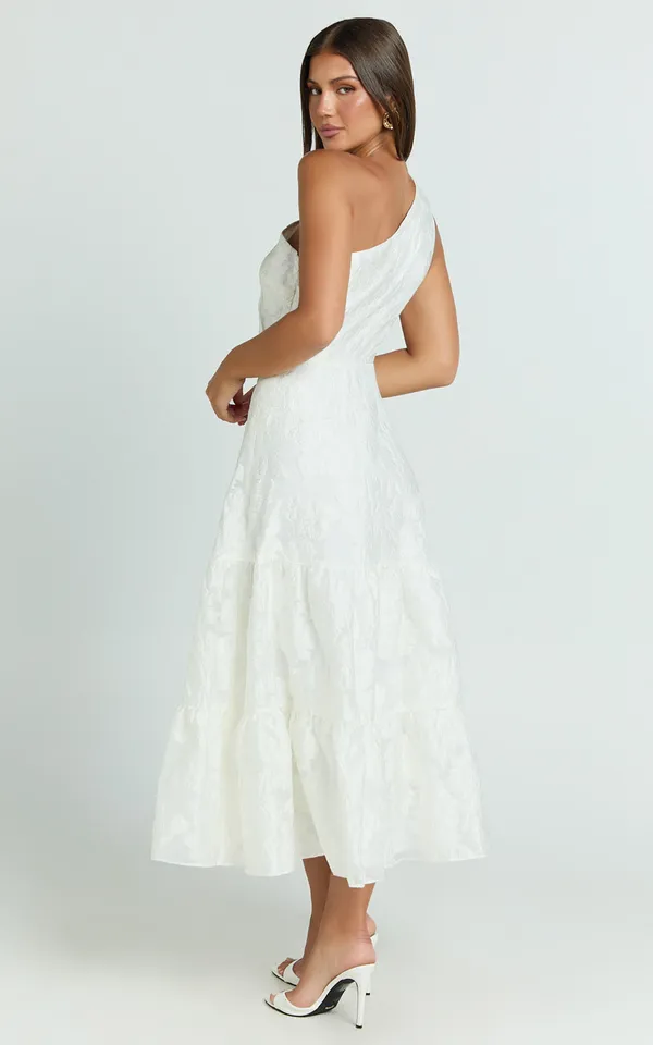 New Showpo Nadette Midi Dress One Shoulder Pleated Tiered Dress Medium MSRP $139 - Image 4