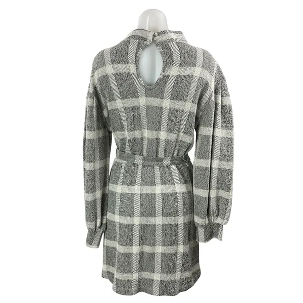 Free People Hampstead Gray Plaid Long Sleeve Mock Tie Mini Sweater Dress Size S - Image 3