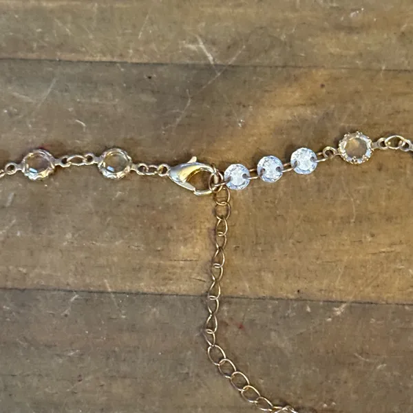 Gold tone teal and clear cubic zirconia crystal necklace - Image 7