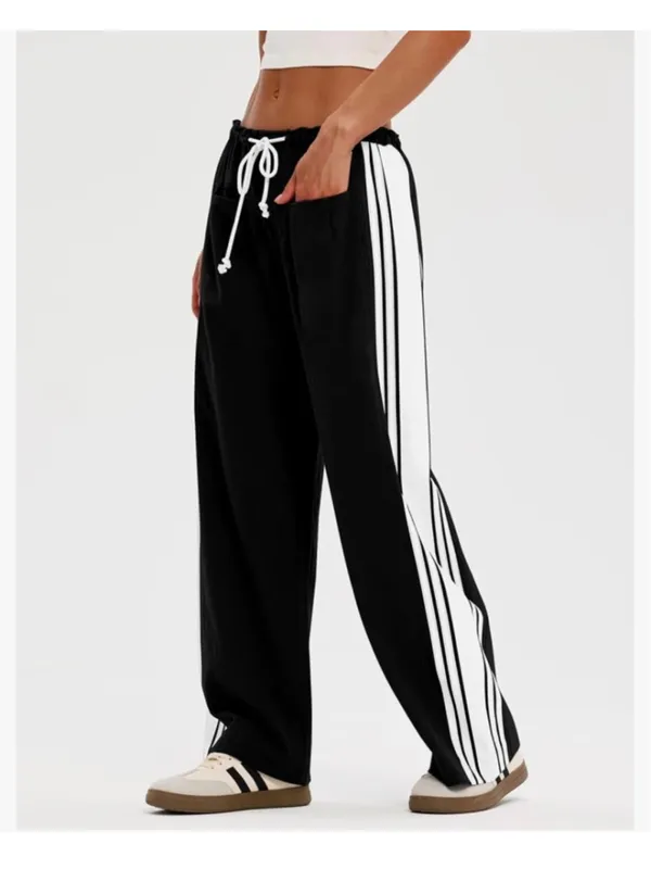 NEW Pants Wide Leg Side Striped Pants Drawstring XS Black - Image 9