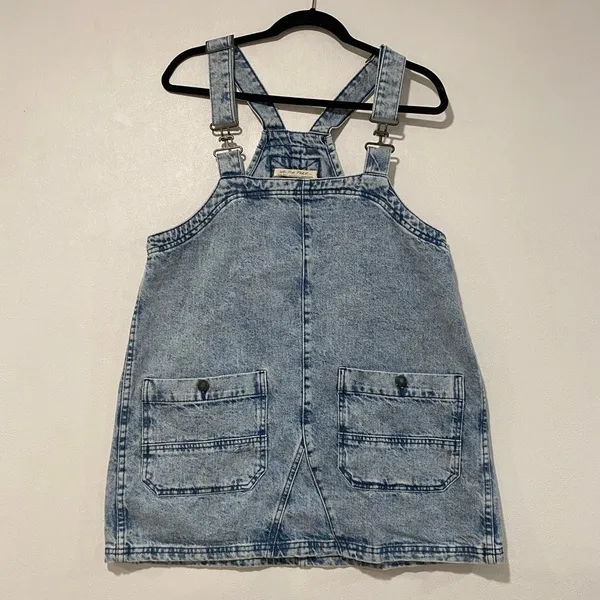 Free People We The Free Denim Overall Dress XS Acid Wash Mini Pinafore Y2K - Image 2