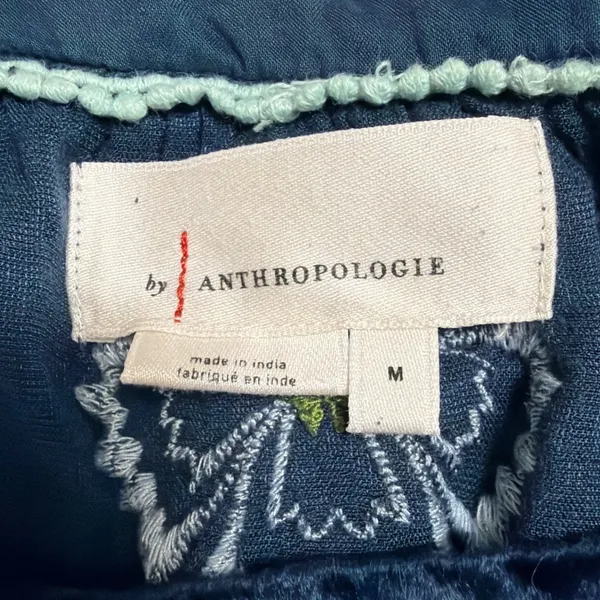 Anthropologie Navy Blue‎ Velvet Floral Embroidered Square Neck Blouse M - Image 6
