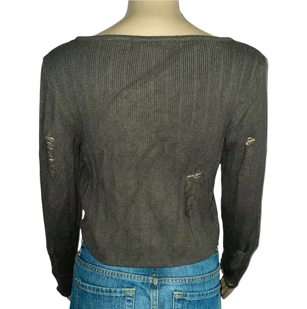 Lace Up Destroyed Cropped Sweater - Image 2