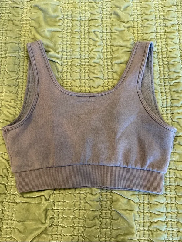 LOUNGE Apparel Fleece Lined Organic Cotton Sports Bra Bralette XS Taupe soft - Image 3