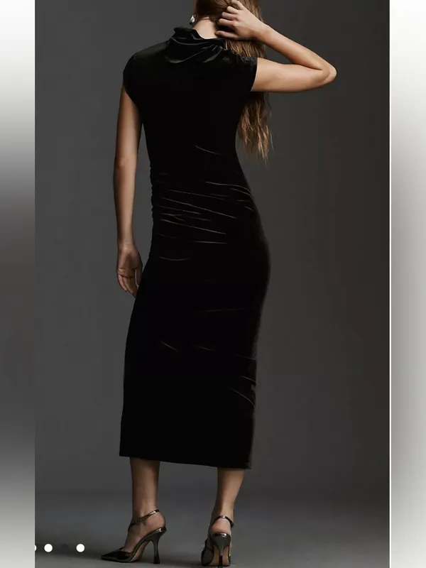 Anthropologie The Maya Ruched Cowl-Neck Dress: Stretch Velvet Edition NWT - Image 3