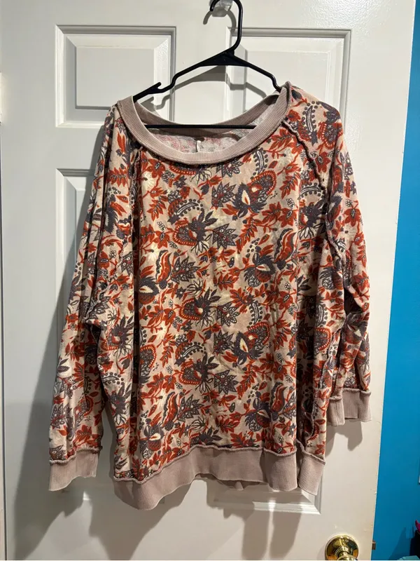Free People Go On Get Floral Pullover sweatshirt as M oversized boho - Image 3