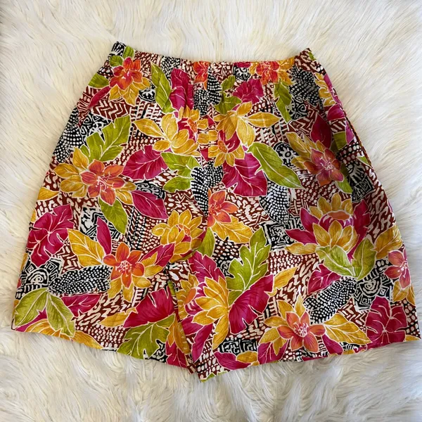 Vintage Gator of Florida Tropical Floral Cotton Shorts Pink Yellow Large USA - Image 5