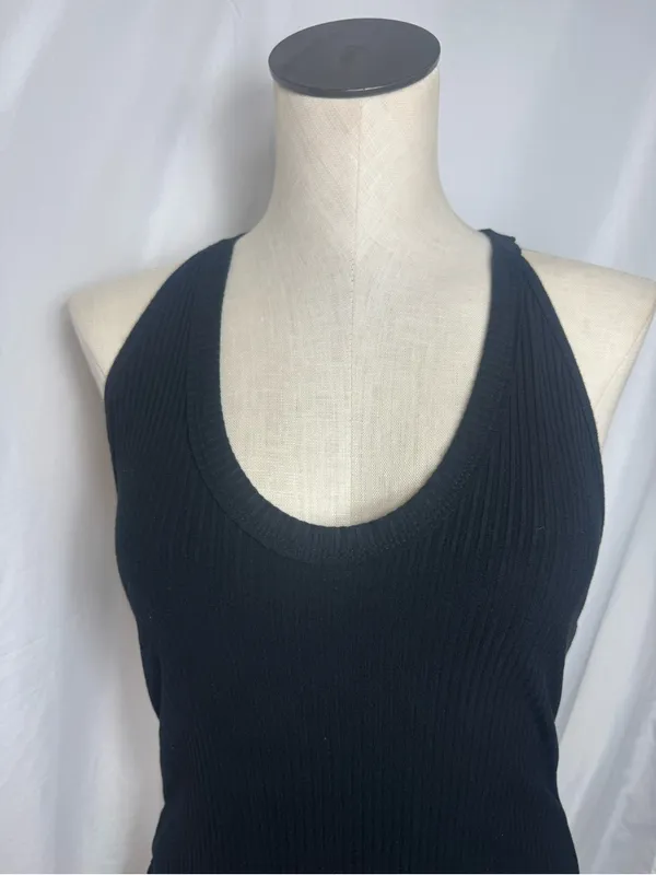 Free People intimates Black Ribbed racerback Bodysuit cozy gothic basic Large - Image 8