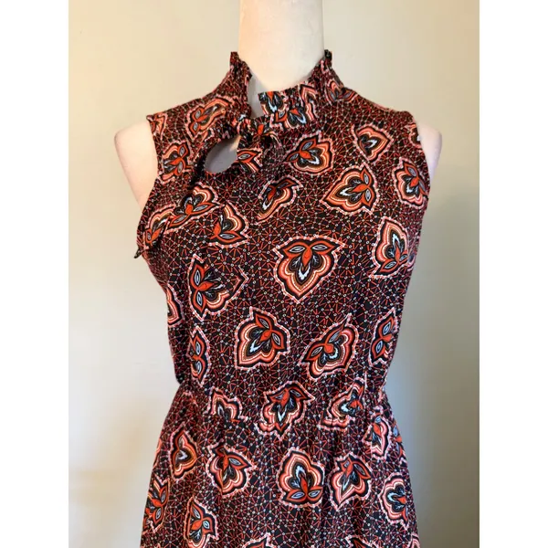 Paisley Maxi Dress Sleeveless Tie Neck Orange S boho whimsi resort festival y2k - Image 3