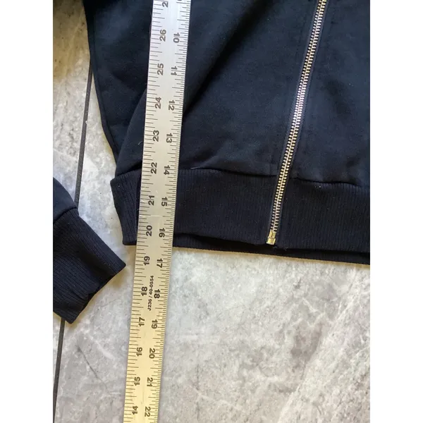 True Religion Womens Black Rhinestone Horseshoe Cropped Zip Up Hoodie XS - Image 6