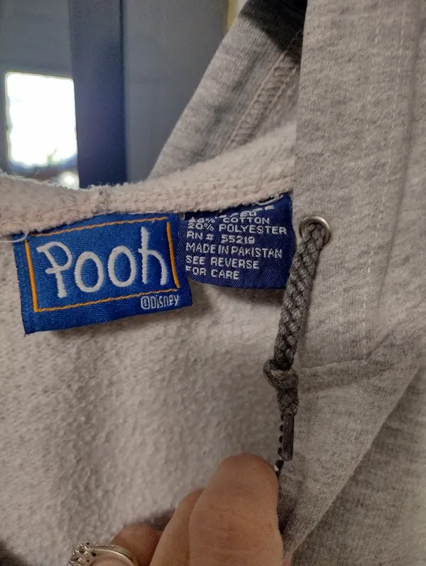 90s Disney Grey Zip-Up Hooded Sweater with Winnie the Pooh Patch - Image 3