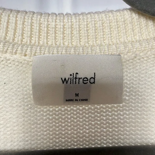 Aritzia Wilfred Clara Merino Wool Polo‎ Sweater Cream Stripe Size Medium - Image 4