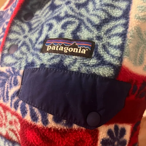 Patagonia Synchilla Snap-T Fleece Pullover XXS Patchwork Print Red Blue Vintage - Image 6
