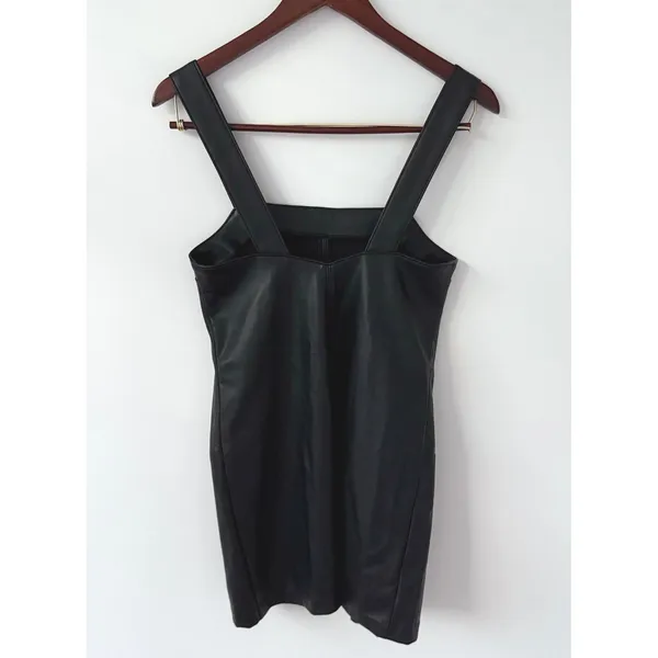 Abercrombie & Fitch Women's Black Faux Leather Sleeveless Shift Mini Dress Sz XS - Image 4