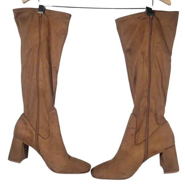 Nordstrom Rack Women's Tan Suede Block‎ Heel Knee High Boots Size 10M - Image 10