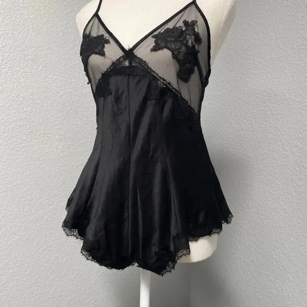 🆕 Victoria'S Secret Black Sheer Teddy Floral Lace Bodysuit Sheer Satin - Image 3