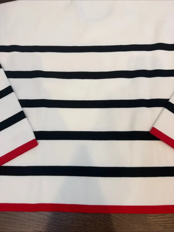 Baltic Born Cream Crewneck Sweater with Black Stripes & Red Trim - C47-041 - Image 6