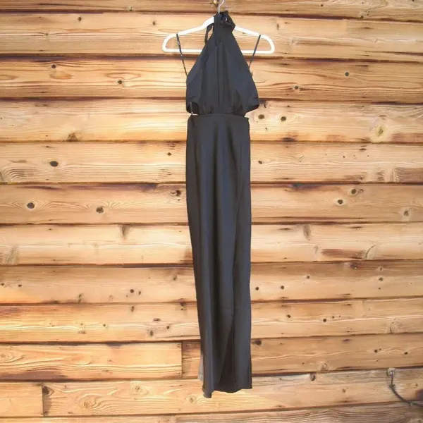 NWT MINKPINK Black S Satin Halter Cut Out Silky Maxi Dress Gown - Image 4