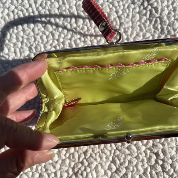 Vera Bradley Pink Gingham Quilted Silk Kiss Lock‎ Wristlet Clutch Bag Pink White - Image 6