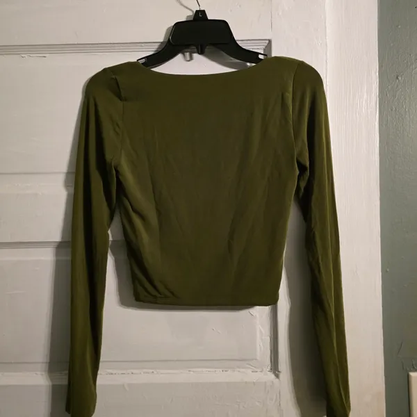 Wilfred Olive Green Ruched Square-Neck Crop Top - Image 3