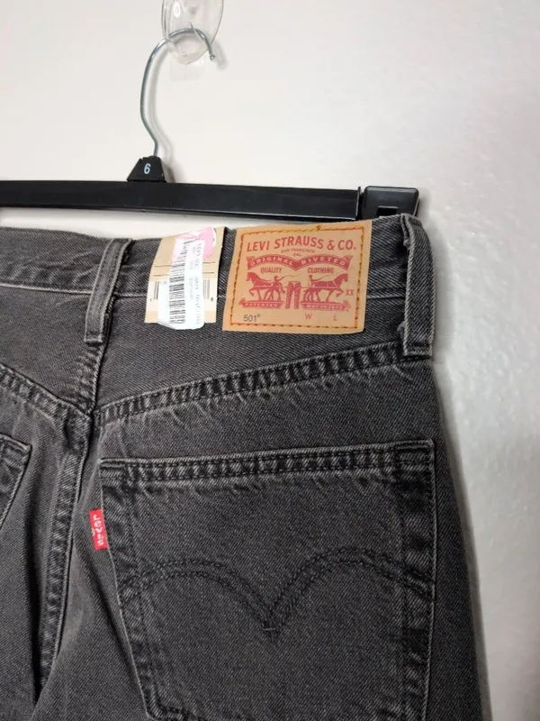 Levis 501 Womens Black Cotton Distressed Cropped Jeans W24 L26 - Image 5