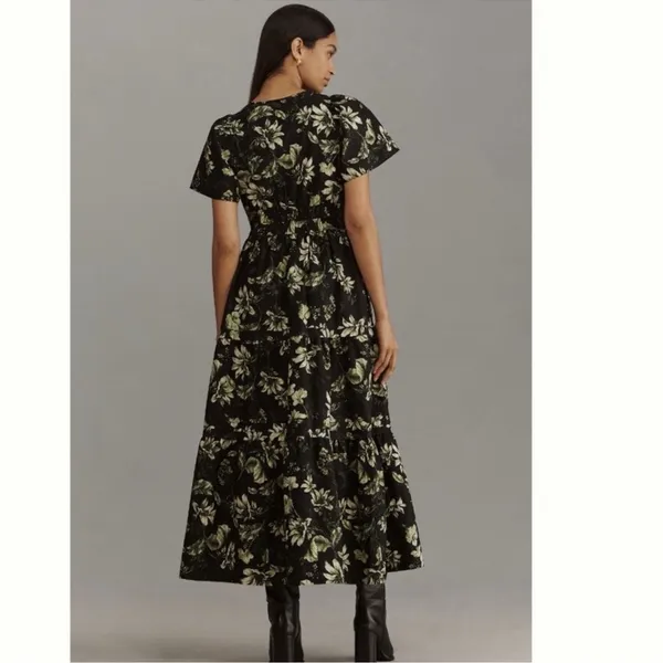Anthropologie The Somerset Maxi Dress Black Green Floral Cotton Size S - Image 2