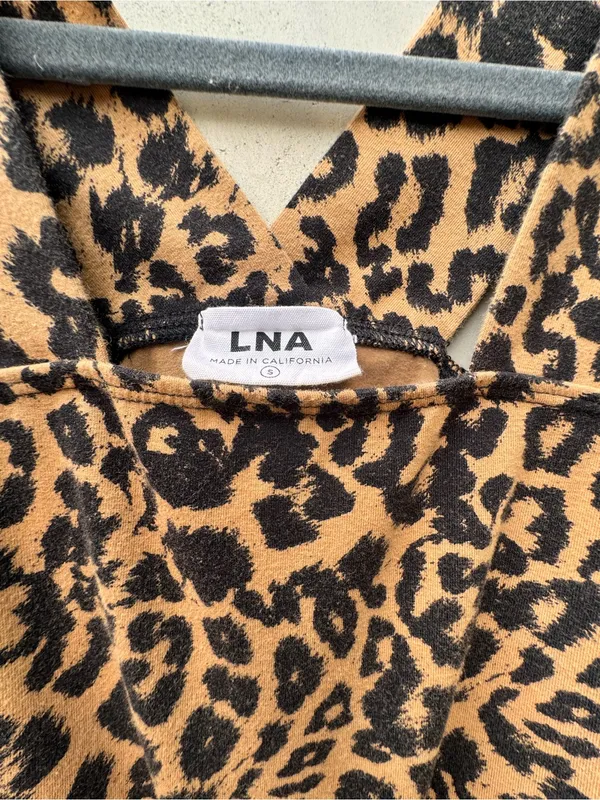 LNA Leopard Print Cross Back Crop Tank Top Cotton Spandex Stretch Y2K S - Image 3