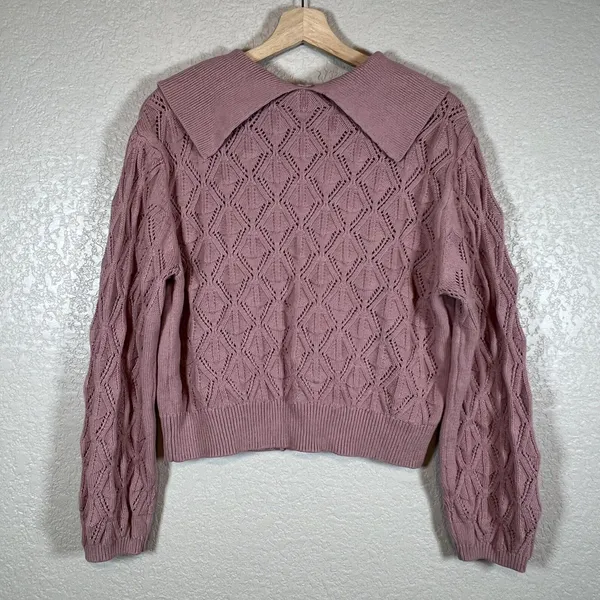 Marc New York Womens Coquette Cardigan Sweater Size M Dusty Pink Pearl Button - Image 7