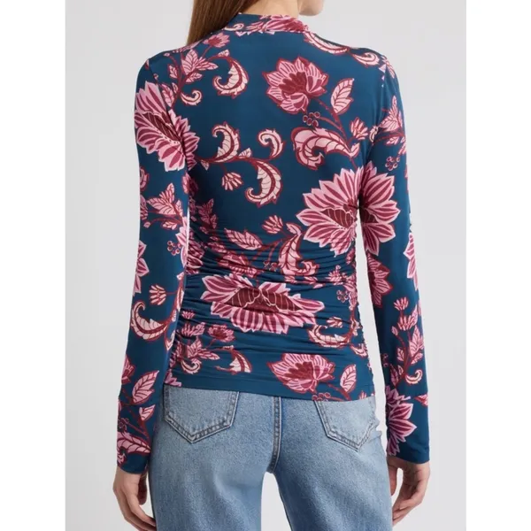 NWT Farm Rio‎ Flower Delicacy Dark Blue Floral Jersey Top Small Ruched Tropical - Image 11
