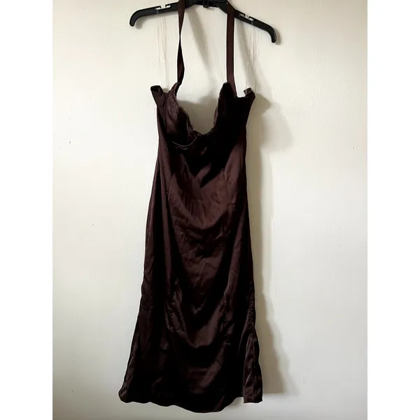 Oh Polly Elyra Satin Sweetheart Bustier Fishtail Midaxi Dress Chocolate Brown 14 - Image 9