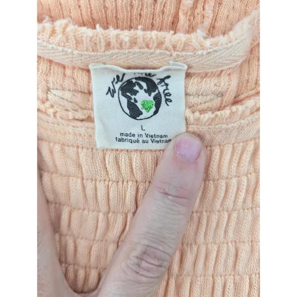 We‎ The Free T-Shirt Womens L Waffle Knit Smocked Yoke Peach Short Sleeve - Image 3