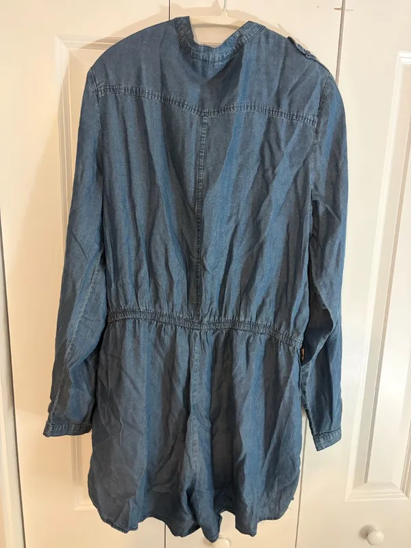 Chambray Long Sleeve Button Down Romper - Image 2