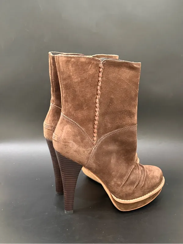 UGG Australia Brown Suede Bianka Heeled Booties 8 - Image 3