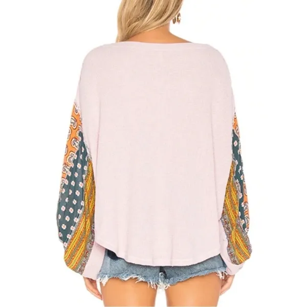 Free People Blossom Thermal XS Cottagecore Boho‎ Peasant Fairy Floral Waffle Top - Image 2