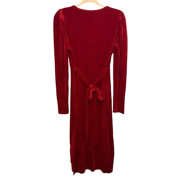 SHEIN Red Velvet Wrap Midi Dress Long Sleeve Holiday Party Large‎ - Image 5