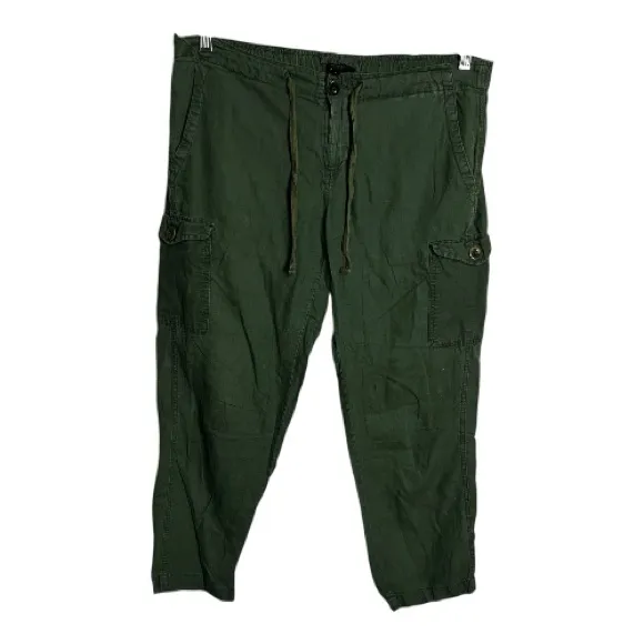 J.Crew‎ Army Green Linen Cotton Blend Utility Cargo Crop Pants - Image 2