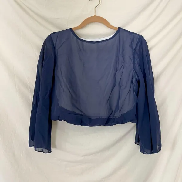 Source Unknown 2 Piece Navy Blue Chiffon Matching Pantsuit Set Size M - Image 4