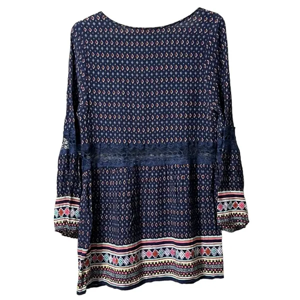 Entro Babydoll Mini Dress Size Medium Bell Sleeves‎ Lace Colorful Preppy Boho - Image 2
