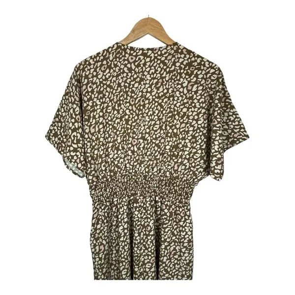 Dress Up‎ Animal Print Maxi Dress Womens Large Brown Pink Smocked Waist V-Neck - Image 5