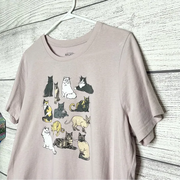 Mighty Fine Cats Short Sleeve T-Shirt - Light Pink Size Large - Image 4