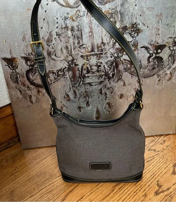 Dooney & Bourke Canvas Tweed Leather Shoulder Bag - Image 2