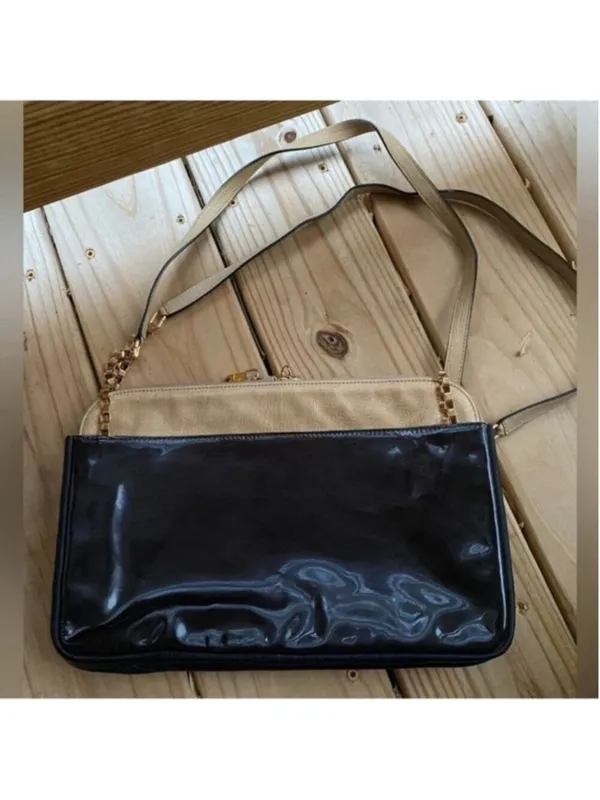 Chloé Lucy Two-Tone Leather Shoulder Bag Beige & Black Patent Leather - Image 6