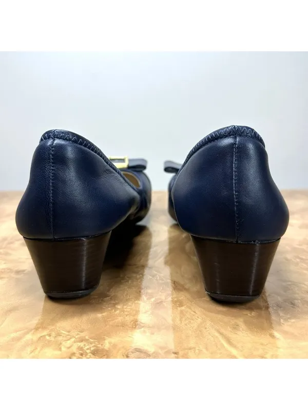 Cole Haan Emory Navy Leather Patent Cap Toe Bow Wedge Pumps Shoes 8.5B - Image 4