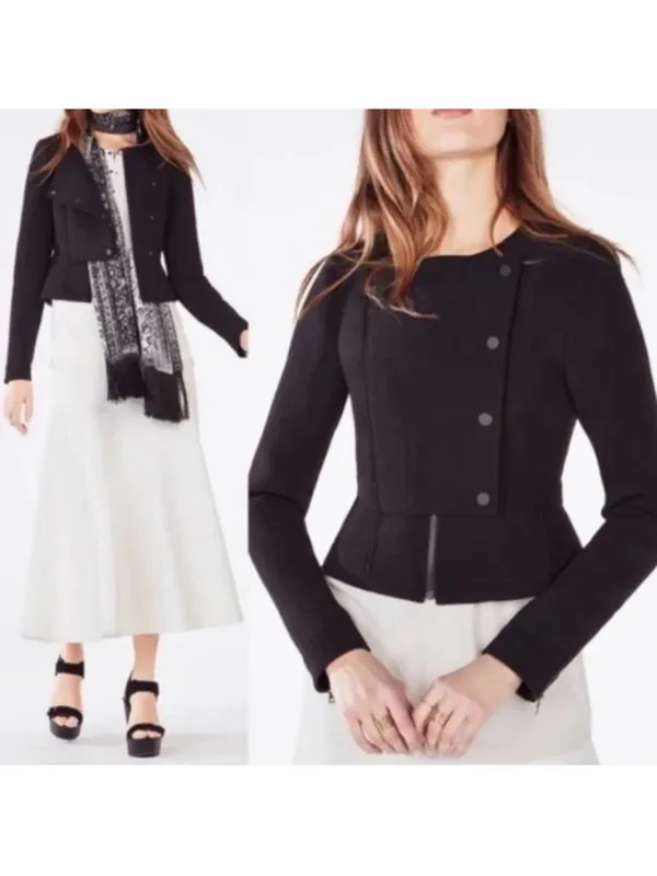 BCBGMaxAzria Jaymes Peplum Moto Jacket Black - Image 2