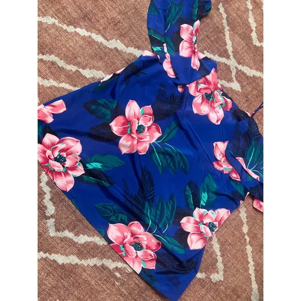 Banana Republic Tropical Blue Floral Cold Shoulder Flutter Sleeve Blouse Top XL - Image 9