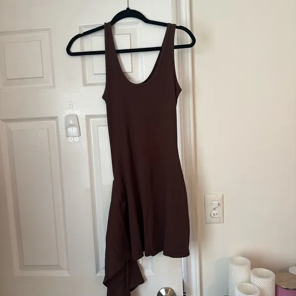 White Fox Boutique Brown Mini Tank Dress with Side Drape - Image 4