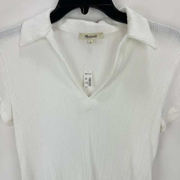 Madewell Ribbed V Neck Polo Tee Top Stretch Lyocell Lighthouse Ivory Slim S NWT - Image 6