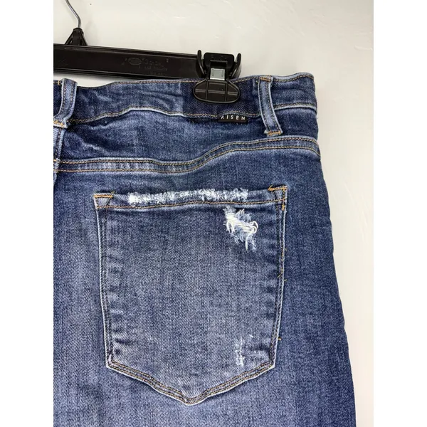 Risen Jean Shorts Frayed Hem Women's Plus Size 2X Distressed Denim Medium Wash - Image 3