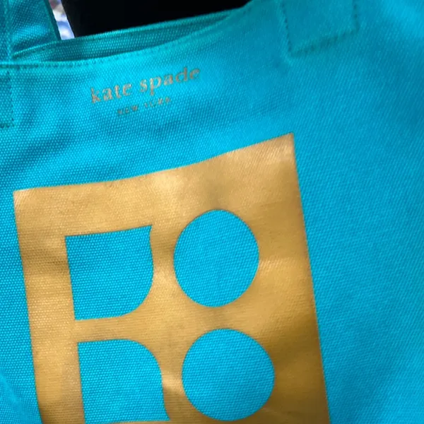 Vintage Rare Kate Spade Aqua turquoise Yo OKO Gold Canvas Bag - Image 14