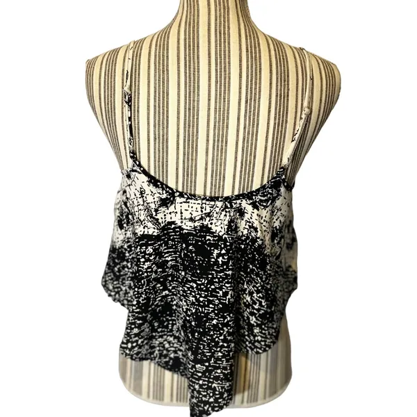My Story Black White Mixed Print Spaghetti Strap Cropped Tank Top Women’s Large - Image 5
